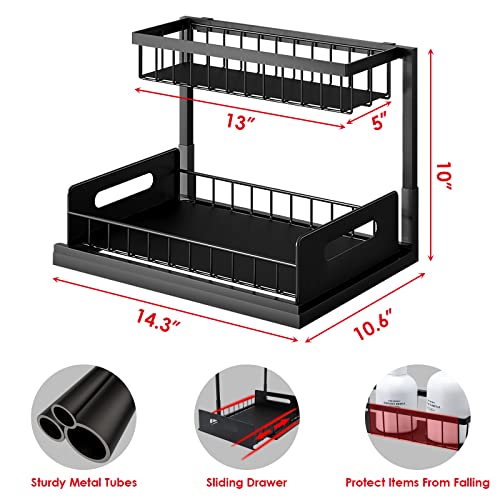 Hillbond Under Sink Organizer Storage 2 Tier Under Sink Shelf Organizer Rack , Multi-purpose Under Sink Storage for Bathroom Kitchen