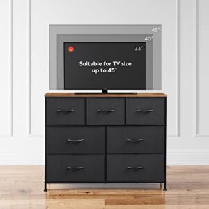 WLIVE Dresser TV Stand, Entertainment Center with Fabric Drawers, Media Console Table for TV up to 45 inch, Chest of Drawers for Bedroom, Living Room, Hallway, Black and Rustic Brown