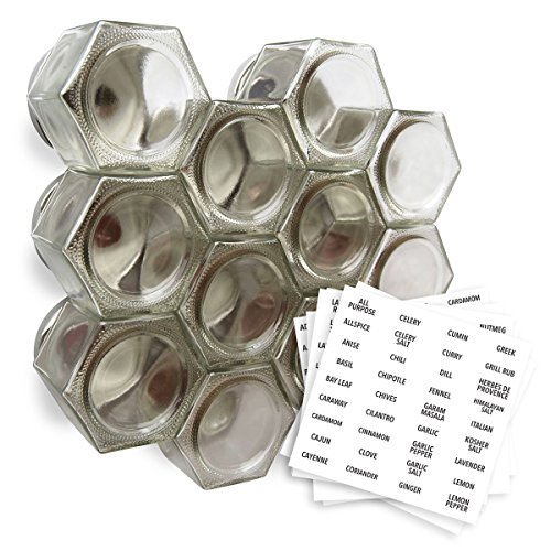 Gneiss Spice Magnetic Spice Jars | Create a Hanging Spice Rack on Your Fridge | Includes Large Empty Glass Jars, Magnetic Metal Lids and Spice Labels