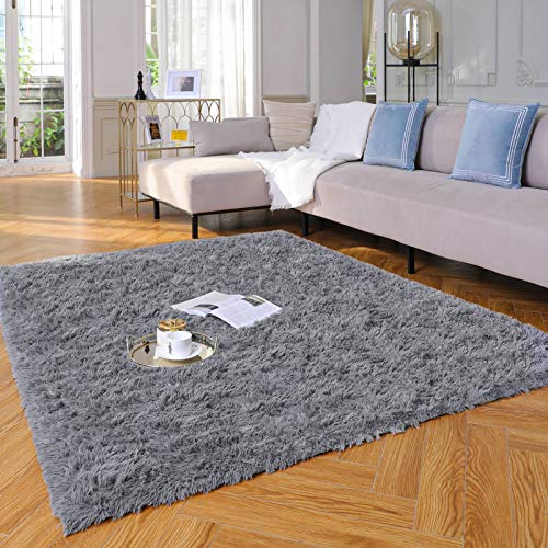 Ophanie Rugs for Bedroom Living Room, 4x5.3 Area Rug Grey Fluffy Fuzzy Soft Plush Shaggy Large Bedside Carpet, Big Indoor Floor Rug for Kids Girls Boys Home Decor Aesthetic, Dorm Nursery Gray