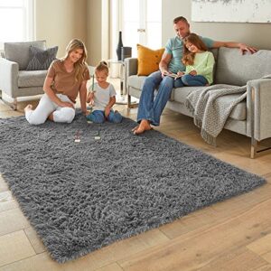 Ophanie Rugs for Bedroom Living Room, 4x5.3 Area Rug Grey Fluffy Fuzzy Soft Plush Shaggy Large Bedside Carpet, Big Indoor Floor Rug for Kids Girls Boys Home Decor Aesthetic, Dorm Nursery Gray