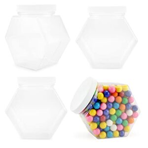 cornucopia plastic hexagon shaped jars (4-pack, 30oz); value pack of containers for snacks, gifts and storage, 2 1/2 cup capacity, 5 x 5 x 3 inches