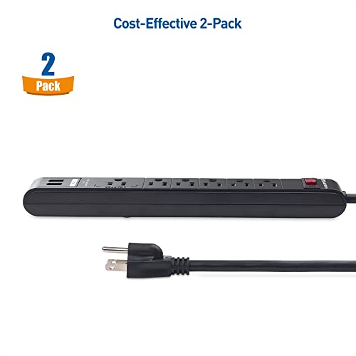 Cable Matters 2-Pack 6 Outlet Surge Protector Power Strip with USB, 8 ft Long Extension Cord (Surge Protector with USB Ports) in Black