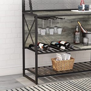 Bestier Bar Table with Storage Coffee Bar Cabinets for Liquor and Glasses, Wine Rack Freestanding Floor with Glass Holder for Home Kitchen Dining Room Basement, Gray