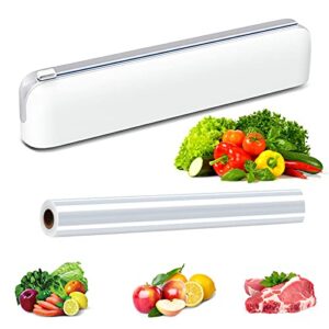 refillable plastic wrap dispenser, cling wrap dispenser with slide cutter, reusable plastic food wrap dispenser, foil and cling film dispenser with cutter, 1 roll 12″ x 200ft plastic wrap included