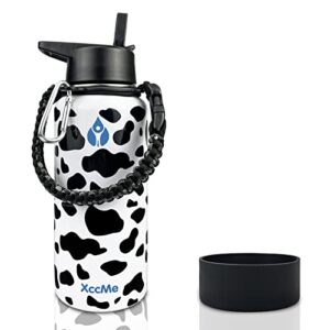 xccme 32oz sports water bottle,stainless steel double wall vacuum sealed travel bottle with lid,paracord handle,silicone boot ,keep drinks hot or cold,gift for mom,sister,friend,colleague (cow)