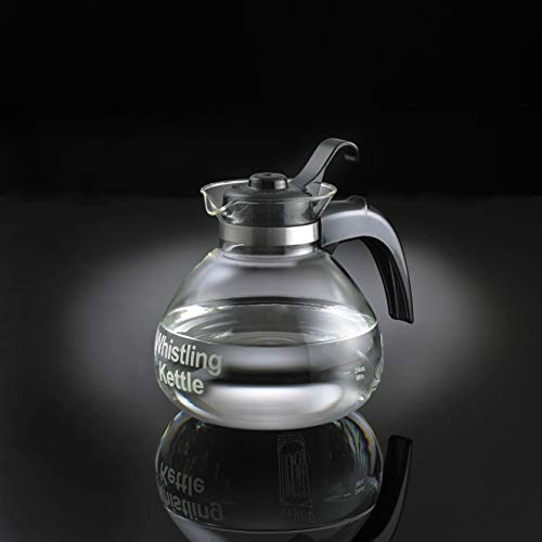 CAFÉ BREW COLLECTION Borosilicate Glass Stove Top Whistling Tea Kettle - Best BPA Free Whistling Tea Kettle - Best Glass Tea Kettle - 12 Cup Stovetop Glass Whistling Tea Kettle by Medelco