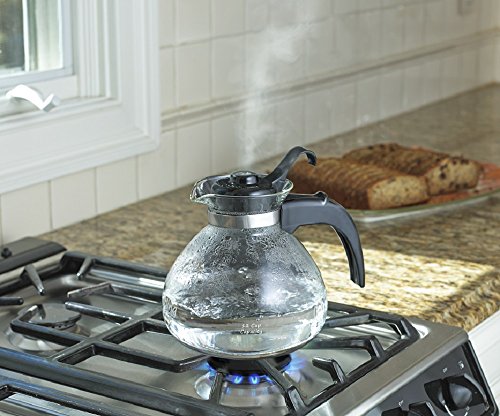 CAFÉ BREW COLLECTION Borosilicate Glass Stove Top Whistling Tea Kettle - Best BPA Free Whistling Tea Kettle - Best Glass Tea Kettle - 12 Cup Stovetop Glass Whistling Tea Kettle by Medelco