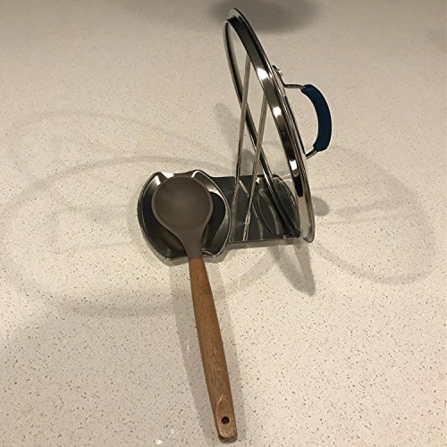 BBDOU Spoon Rest and Pot Lid Holder, Stainless Steel Pan Pot Cover Lid Rack Shelf Stand Holder Spoon Holder Utensil Rest Stove Organizer Storage Soup Spoon Rests Kitchen Tool