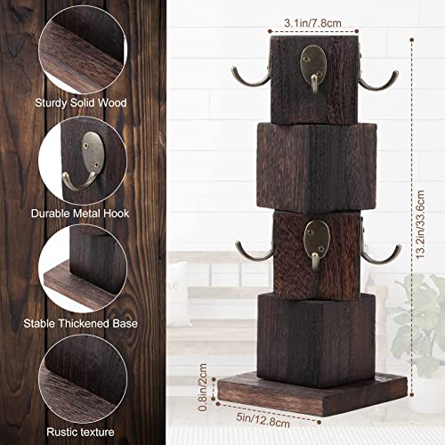 Vesici Wood Coffee Mug Holder Rustic Wooden Coffee Cup Holder for Counter Farmhouse Mug Tree Stand with 8 Cup Hangers, Vintage Mug Rack for Coffee Bar Kitchen (Brown)