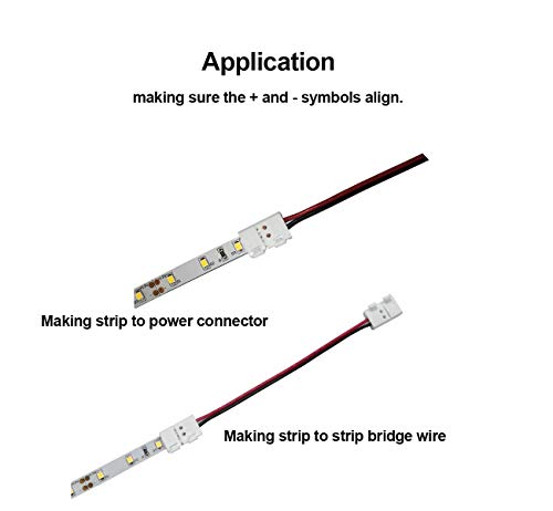 Biantie La 3528 2835 2 Pin 8mm LED Strip Connector Unwired Clips - DIY Strip to Wire Quick Solderless Connection for 12v 24v Single Color Led Strip Lights (Pack of 10)