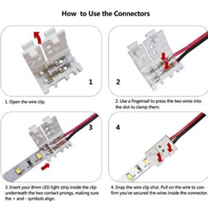 Biantie La 3528 2835 2 Pin 8mm LED Strip Connector Unwired Clips - DIY Strip to Wire Quick Solderless Connection for 12v 24v Single Color Led Strip Lights (Pack of 10)