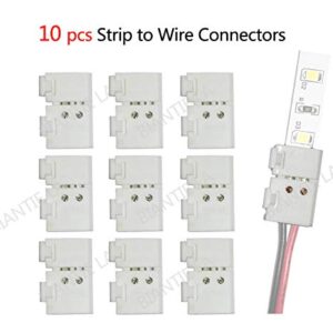 Biantie La 3528 2835 2 Pin 8mm LED Strip Connector Unwired Clips - DIY Strip to Wire Quick Solderless Connection for 12v 24v Single Color Led Strip Lights (Pack of 10)