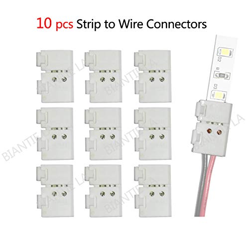 Biantie La 3528 2835 2 Pin 8mm LED Strip Connector Unwired Clips - DIY Strip to Wire Quick Solderless Connection for 12v 24v Single Color Led Strip Lights (Pack of 10)