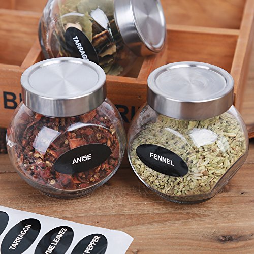 200 Printed Spice Labels Includes Waterproof 160 Spice Jar Label Stickers, 40 Blank Write-on Labels, 1 Chalk Marker Pen, 1 Silicone Collapsible Funnel to Pour Spices Into Jar by Hanindy.