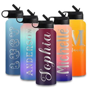 yescustom personalized water bottle with straw,gradient custom insulated stainless steel sports water bottle with name or text-double wall vacuum insulated gift cup for kids women men-20 fonts