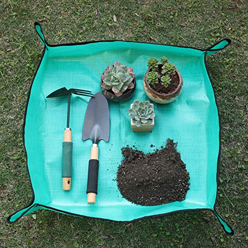 Owl Focus PE Plant Repotting Mat Waterproof Transplanting Mat Indoor Succulent Potting Mat Portable Gardening Mat (26.8" x 26.8")