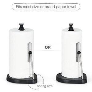 Lucalda Single Tear Paper Towel Holder Countertop, Stainless Steel Roll Dispenser Stand for Kitchen Countertop Dining Table Paper Towel Rack Easy to Tear with Weighted Base and Tension Arm, Black