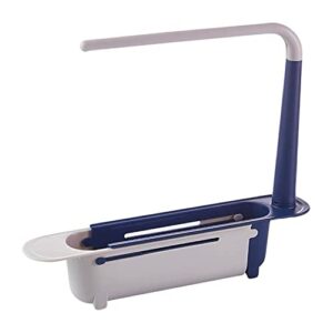 honyqishuo telescopic sink storage rack,adjustable length telescopic sink rack sponge holder with dishcloth hanger expandable storage drain basket for home kitchen sink (blue)