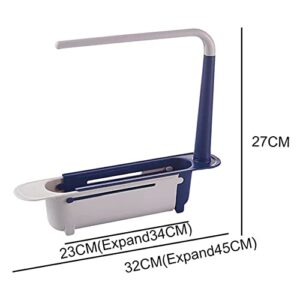 HonyQiShuo Telescopic Sink Storage Rack,Adjustable Length Telescopic Sink Rack Sponge Holder with Dishcloth Hanger Expandable Storage Drain Basket for Home Kitchen Sink (Blue)