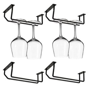 yimerlen 7 inch long single rail wine glass rack under cabinet cupboard, metal stemware holder wine glass holder wine glass hanger for rv mini bar kitchen storage (black- 4 pack)