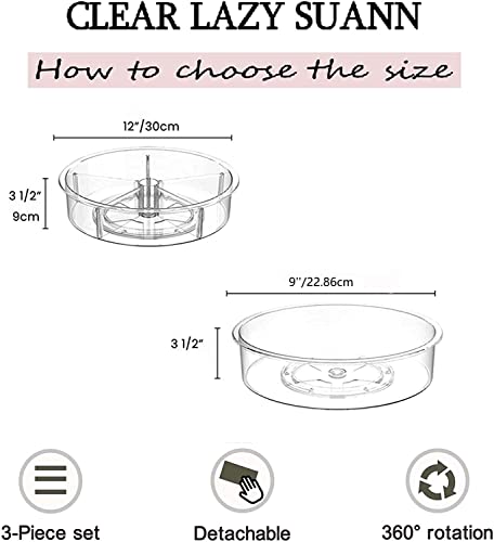 vacane 2 Pack Plastic Lazy Susan 13"&10", Round Turntable Organizer Storage Container with Raised Edge, Spice Rack Rotating Kitchen Spinning Organizer for Bathroom Countertop Pantry Refrigerator