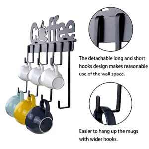 YANGSHUO Coffee Mug Holder - Wall Mount Coffee Cup Holder with Adjustable Mug Hooks (Black/Metal), Decorative Coffee Sign Mug Hanger Rack (17-Inch)