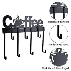 YANGSHUO Coffee Mug Holder - Wall Mount Coffee Cup Holder with Adjustable Mug Hooks (Black/Metal), Decorative Coffee Sign Mug Hanger Rack (17-Inch)