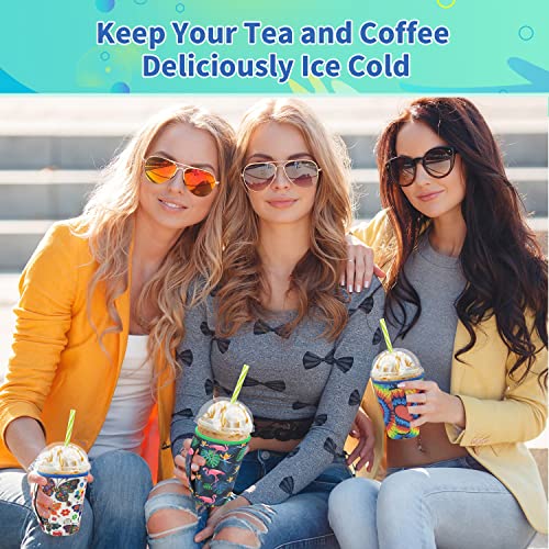 3 Pack Iced Coffee Sleeve for Cold Drink Cups，Reusable Insulator Sleeves Cup Holder for Cold Drinks Beverages Compatible with Starbucks Coffee, Dunkin Coffee ，More (Cow Print)