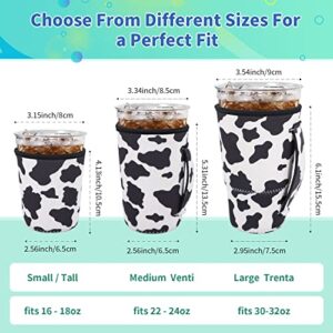 3 Pack Iced Coffee Sleeve for Cold Drink Cups，Reusable Insulator Sleeves Cup Holder for Cold Drinks Beverages Compatible with Starbucks Coffee, Dunkin Coffee ，More (Cow Print)