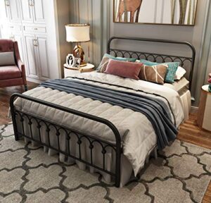 tuseer metal bed frame queen size with vintage headboard and footboard platform base wrought iron bed frame (queen,black).