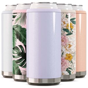 maars skinny can cooler for slim beer & hard seltzer | stainless steel 12oz sleeve, double wall vacuum insulated drink holder – glitter lilac