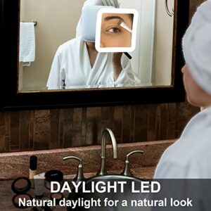 Fancii 10X Magnifying Lighted Makeup Mirror - Daylight LED Vanity Mirror - Compact, Cordless, Locking Suction, 6.5" Wide, 360 Rotation, Portable Illuminated Bathroom Mirror (Square)
