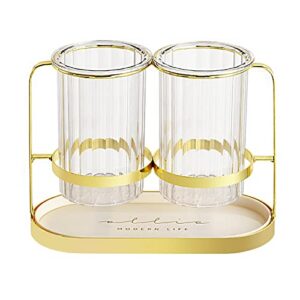 kitchen utensil caddy, plastic draining chopstick cage silverware caddy for party, utensil holder flatware caddy cutlery storage organizer for kitchen decor and countertop, gold & white