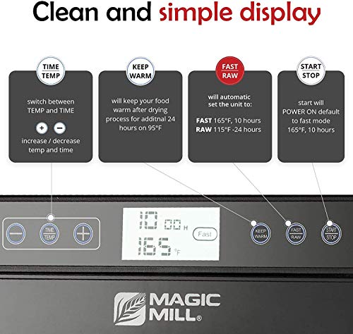 Magic Mill Food Dehydrator Machine (10 Stainless Steel Trays) Digital Adjustable Timer | Temperature Control | Keep Warm Function | Dryer for Jerky, Herb, Meat, Beef, Fruit and To Dry Vegetables