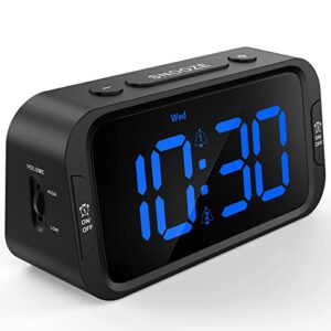 odokee digital dual alarm clock for bedroom, easy to set, 0-100% dimmer, usb charger, 5 sounds adjustable volume, weekday/weekend mode, snooze, 12/24hr, battery backup, compact clock for bedside(blue)