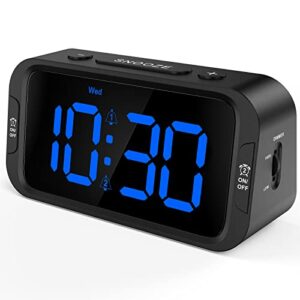 Odokee Digital Dual Alarm Clock for Bedroom, Easy to Set, 0-100% Dimmer, USB Charger, 5 Sounds Adjustable Volume, Weekday/Weekend Mode, Snooze, 12/24Hr, Battery Backup, Compact Clock for Bedside(Blue)