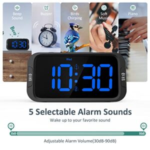 Odokee Digital Dual Alarm Clock for Bedroom, Easy to Set, 0-100% Dimmer, USB Charger, 5 Sounds Adjustable Volume, Weekday/Weekend Mode, Snooze, 12/24Hr, Battery Backup, Compact Clock for Bedside(Blue)
