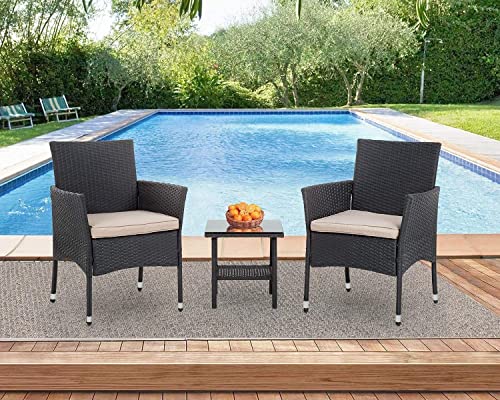 FDW Patio Furniture Sets Outdoor Wicker Bistro Set Rattan Chair Conversation Sets Garden Furniture for Yard Backyard Lawn Porch Poolside Balcony (3 Pieces, Black and Beige)