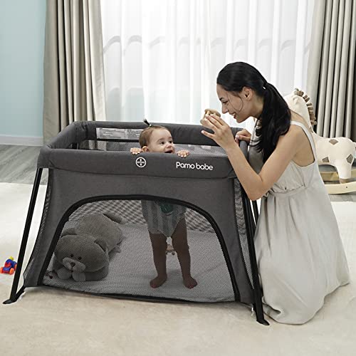 Lightweight Foldable Travel Crib, Portable Crib for Baby Travel, Portable Playard with Carry Bag for Infant Toddler Newborn(Grey)