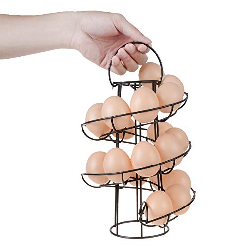 Egg Skelter Deluxe Modern Spiraling Dispenser Rack - Freestanding Wire Chicken Egg Storage Organizer Display Holder Basket for Countertop Kitchen,Black