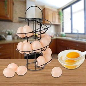 Egg Skelter Deluxe Modern Spiraling Dispenser Rack - Freestanding Wire Chicken Egg Storage Organizer Display Holder Basket for Countertop Kitchen,Black