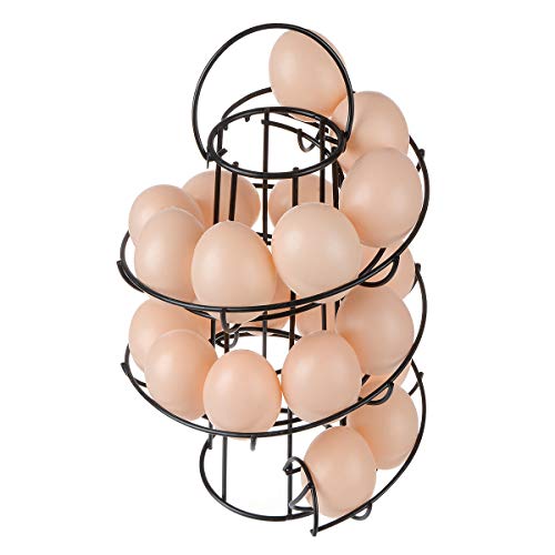 Egg Skelter Deluxe Modern Spiraling Dispenser Rack - Freestanding Wire Chicken Egg Storage Organizer Display Holder Basket for Countertop Kitchen,Black