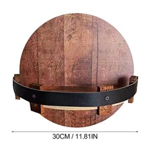 CSQDU Wooden Bourbon Whiskey Barrel Shelf, Hand Crafted Wall Mounted Wine Rack Countertop, Round Display Organizer Stand Bar Shelves Vintage Liquor Bottle Home Decor (A)