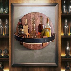 CSQDU Wooden Bourbon Whiskey Barrel Shelf, Hand Crafted Wall Mounted Wine Rack Countertop, Round Display Organizer Stand Bar Shelves Vintage Liquor Bottle Home Decor (A)