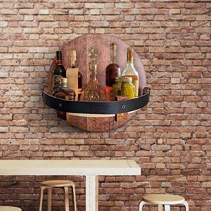 CSQDU Wooden Bourbon Whiskey Barrel Shelf, Hand Crafted Wall Mounted Wine Rack Countertop, Round Display Organizer Stand Bar Shelves Vintage Liquor Bottle Home Decor (A)