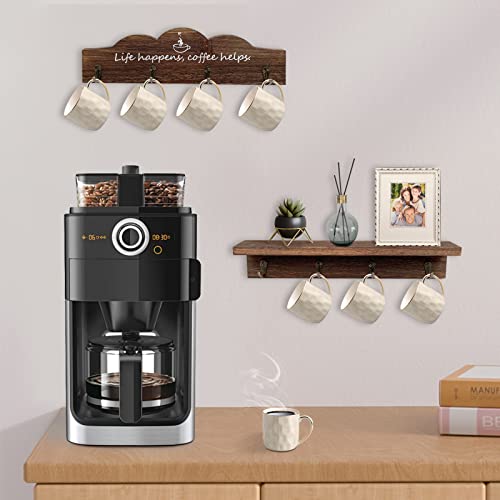 Ismosm Coffee Cup Holder 2 Pcs Kitchen Wall Decor Coffee Mug Holder with 8 Sturdy Hooks Mug Rack for Farmhouse Kitchen Decorations, Coffee Station, Office Decor, Mug Organizer, Mug Display (Brown)