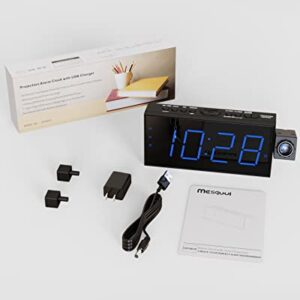 Digital Projection Alarm Clock for Bedroom, Large LED Alarm Clock with Projection on Ceiling Wall, 350°Projector,Dimmer,USB Charger, Battery Backup Loud Dual Alarm Clock for Heavy Sleeper Kids Elderly