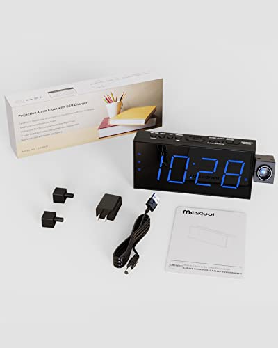 Digital Projection Alarm Clock for Bedroom, Large LED Alarm Clock with Projection on Ceiling Wall, 350°Projector,Dimmer,USB Charger, Battery Backup Loud Dual Alarm Clock for Heavy Sleeper Kids Elderly