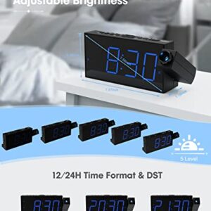 Digital Projection Alarm Clock for Bedroom, Large LED Alarm Clock with Projection on Ceiling Wall, 350°Projector,Dimmer,USB Charger, Battery Backup Loud Dual Alarm Clock for Heavy Sleeper Kids Elderly